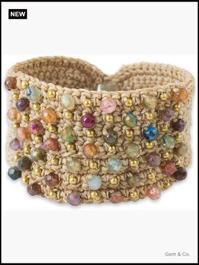 Hand Crocheted Agate Cuff Bracelet with Labradorite Closure